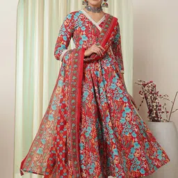 GULMOHAR JAIPUR Floral Printed Pure Cotton Kurta With Trousers & Dupatta-picture-19