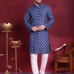 Jompers Ethnic Motifs Printed Band Collar Pure Cotton Straight Kurta with Churidar-image-64