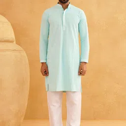 SOJANYA Geometric Embroidered Regular Pure Cotton Straight Kurta With Churidar-image-49