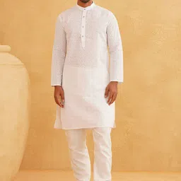 SOJANYA Geometric Embroidered Regular Pure Cotton Straight Kurta With Churidar-image-51