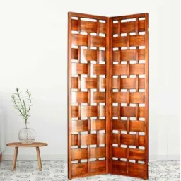 shilpi Brown 2 Panel Folding Wood & MDF Room Divider Seprator-picture-0