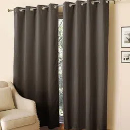 Brown Polyester Solid 9ft Blackout Eyelet 2 Pcs Door Curtains by ROSARAHOME-picture-14