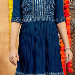 BAESD Girls Embroidered Layered Mirror Work Kurta with Sharara & With Dupatta image 4