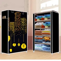5 Shelf Foldable Collapsible Wardrobe Storage Organizer Almirah Cloth Rack PP Collapsible Wardrobe-image-49