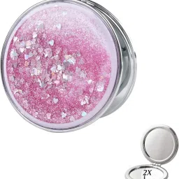 Double-Sided Portable Compact Mirror, Creative Quicksand Makeup Mirror pink-picture-31