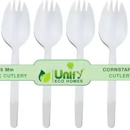 200 Pieces Disposable Spoon Fork Combo Set Biodegradable Cornstarch Spork Set Disposable Plastic Spork-image-3