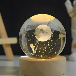 3D Crystal Ball Lamp | Night Light with Wooden Base | Moon Landing Style Table Lamp-18