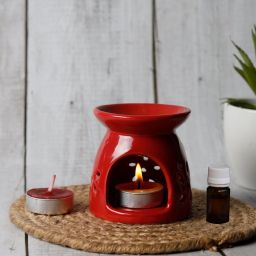 Ceramic Diffuser Oil Burner with 10ml Lemon Grass Oil & 2 Candles, Red Color Aroma Oil, Diffuser Set-26