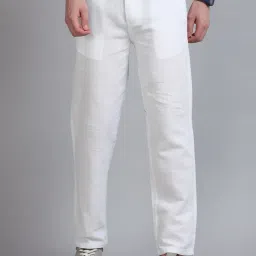 Men Relaxed White Linen Blend Trousers-image-44