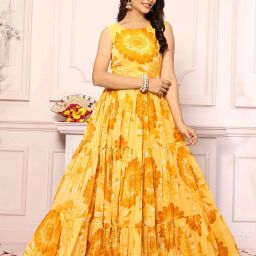 Printed Georgette Stitched Flared/A-line Gown-image-36