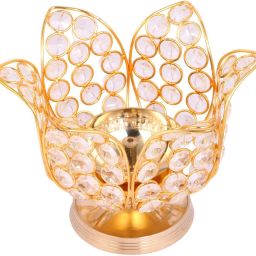 Brass And Crystal Decorative Lotus Akhand Diya Golden (3.4 Inch) Brass Table Diya-image-17