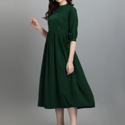 Women Fit and Flare Green Below Knee Dress-image-77