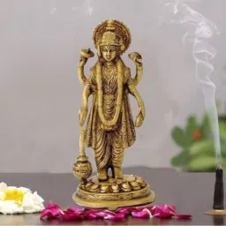 Brass Standing Vishnu Bhagwan Murti Statue Pure Brass Panchdhatu, Decorative Showpiece-8 cm-image-7