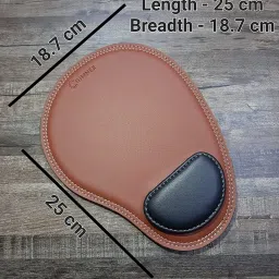 GIMNER Genuine Leather Mouse Pad with Wrist Support ,Ergonomically Designed Non- Slip Velvet Base for Laptop,Computer,Desktop for Home & Office Use (Pack of 1) (Dark Choco Brown) Mousepad image 2
