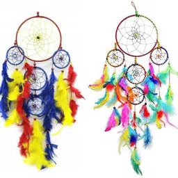 Combo (Pack Of 2) 5 Ring Multi With Blue Mix (Spider Man) & 5 Ring Muti Color Dream Catcher Wall Hanging For Home/Office Cotton Dream Catcher-image-28