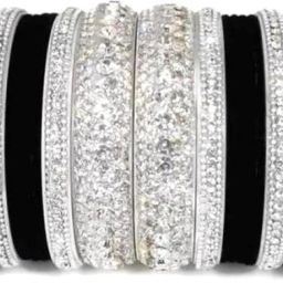 Metal, Plastic Zircon Silver Bangle Set-14