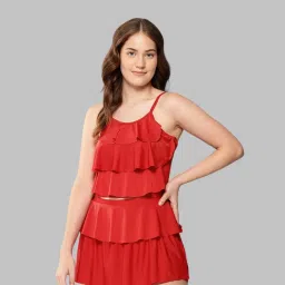 Adrenex Womens Sports Wear Red Colour Solid Nylon Padded Swim Dress Printed Women Swim-dress Red Swimsuit-15