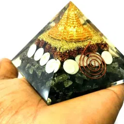 Money Magnet Pyrite Pyramid with Shree Yantra, Rudraksha&Gomti Chakra for Wealth Decorative Showpiece - 8 cm-13
