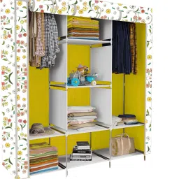 8 Shelf Foldable Collapsible Wardrobe Storage Organizer Almirah Cloth Rack Carbon Steel Collapsible Wardrobe-image-96