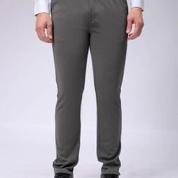 the indian garage co. Men Slim Fit Grey Lycra Blend Trousers-picture-41