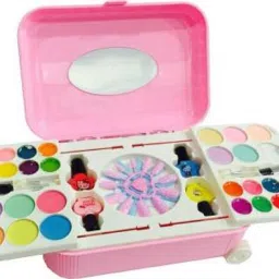 Girl's All-in-One Cosmetic and Real Makeup Palette with Mirror, Comes in Trolley for Kids ( Make up Kid and Nail Art KIT Set )-0