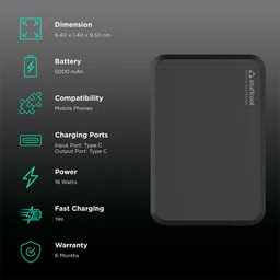 stuffcool Click 5000 mAh 18W Fast Charging Power Bank (1 Type C Port, Short Circuit Protection, Matte Black) image 3