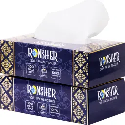 2 Ply Pack of 2 Tissue Box With 100 pulls each White Paper Napkins-12