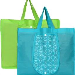 Shopping Grocery Bags Foldable, Washable Grocery Tote Bag with One Small Pocket, Eco-Friendly Purse Bag Fits in Pocket Waterproof & Lightweight (Set Of 2,Green & Blue) Pack of 2 Grocery Bags-9