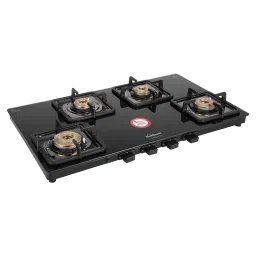 Sunflame Solitaire Tempered Glass Top 4 Burner Manual Gas Stove (Cast Iron Pan Support, Black)-picture-3