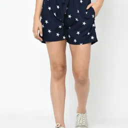 Printed Women Blue Regular Shorts-image-35