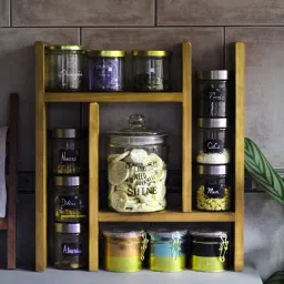 Containers Kitchen Rack Spice Standing Storage Organizer Engineered Wood Shelf for Kitchen Wood-image-69