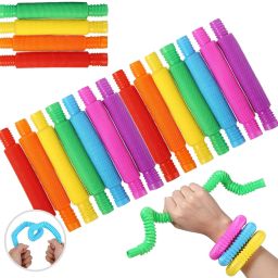 12 Pack Mini Pop and Tubes Toys for Kids & Adults - Sensory Tubes for Kids Decompression, Pop Fidget Tools for Stress and Anxiety Relief, Cool Bendable Toys Sensory Tubes for Toddlers-0