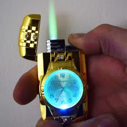 Golden Watch Pocket Size Jet Flame Lighter A025 Heavy Metal Body PIA INTERNATIONAL FIRST QUALITY pocket watch Pocket Lighter-15