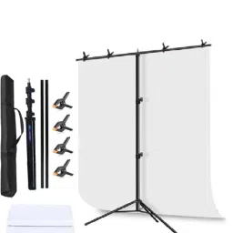 PICPRO 9ft x 6ft T-Shaped Background Photography & Videography Stand With White Screen Reflector-1