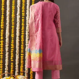 RAJGRANTH Ethnic Motifs Chanderi Cotton Kurta With Trousers & Dupatta image 2