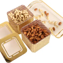 homestic 2 Container & Tray Set|Plastic Serving Tray, Airtight Containers,400 ml(Gold) Container Serving Set image 4