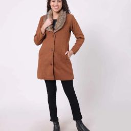Tweed Fabric Solid Coat For Women-picture-9