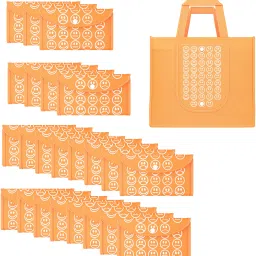 Pack of 24 Smile Print Foldable Grocery/Shopping Bags For Women | Orange Pack of 24 Grocery Bags-image-26