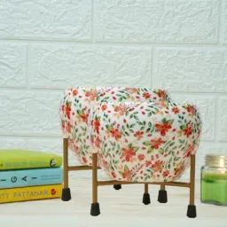 Metal Desk Pot RedFlower Print with stand Set Of 2 By Gold Dust-picture-1