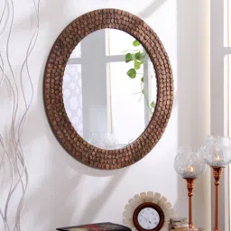 hosley Engineered Wood Round Wall Mirror In Brown Colour-picture-4