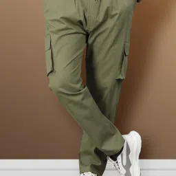 Men Regular Fit Green Cotton Blend Trousers-image-10