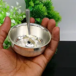 Astro-D 999 Silver katori 25gm with Silver Spoon 14gm Decorative Showpiece - 2 cm-image-10