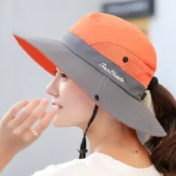 AlexVyan Sunshade Round Crown Hat Sun Visor Hats for Women Wide Brim Summer Ponytail Cap-image-80