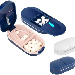2 in 1 Pill Case Stainless Steel Blade Medicine Organizer Box with Tablet Cutter Manual Pill Cutter-7