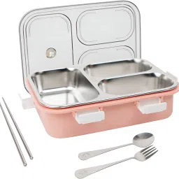 Deluxe Lunch Box With Inner Stainless Steel & Secure Lock For School & Outdoor 3 Containers Lunch Box-image-11