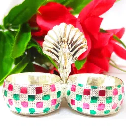 German Silver Sindoor Chandan Box / Kunguma Chimil / Kumkum Box with Peacock Decorative Showpiece - 6 cm-image-31