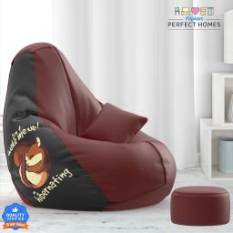 XXXL PatternPuff Bag With Free Cushion and Puffy , Do Not Wake Me Up - Maroon Black Teardrop Bean Bag With Bean Filling-picture-12