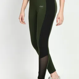 Color Block Women Green, Black Tights-17