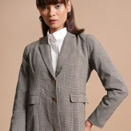 Women Checkered Single Breasted Casual Blazer-image-98