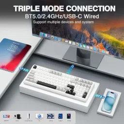 Aula F99 Tri-Mode Hot Swappable, Gasket Structure, Pre-lubed Linear Switches Bluetooth, Wired USB, Wireless Standard Gaming Keyboard Compatible with Desktop, Laptop, Tablet, iPad, Mac image 4